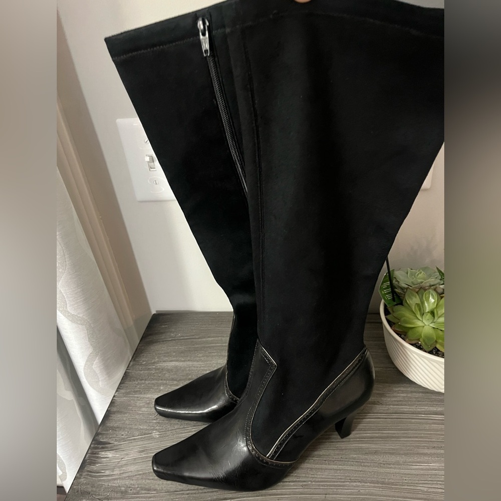 Franco Sarto Women's Knee High Boots Suede And Leather Heel Black 8.5M